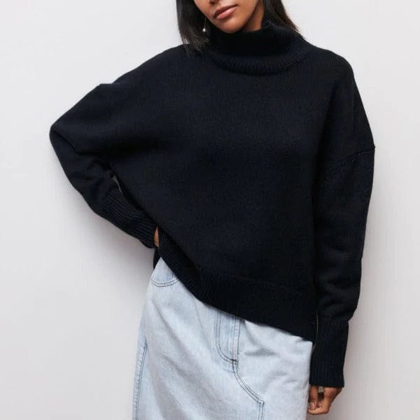 Lunacash – Oversize Damen Rollkragenpullover aus Reiner Kaschmirwolle-Schwarz-S-HauteBerlin