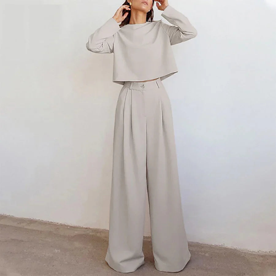 Set - Set met damesblouse met lange mouwen en wijde broek-Boutique Moda