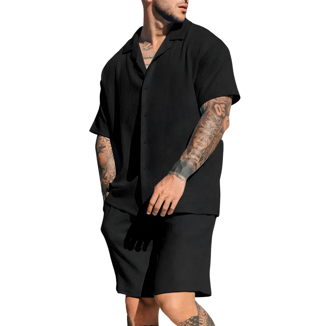 Shirt & Shorts Set – Leinen – Kurzarm – Zweiteiliges Set – Sommer-Sets für Männer-HauteBerlin