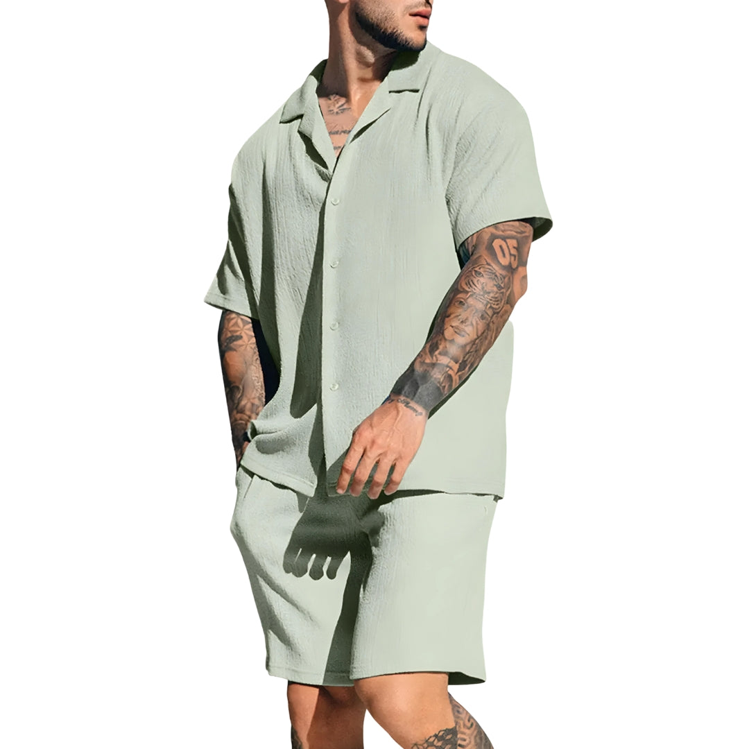 Shirt & Shorts Set – Leinen – Kurzarm – Zweiteiliges Set – Sommer-Sets für Männer-HauteBerlin