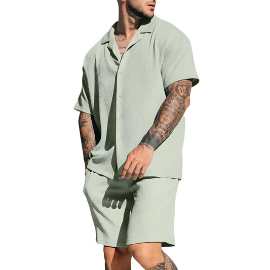 Shirt & Shorts Set – Leinen – Kurzarm – Zweiteiliges Set – Sommer-Sets für Männer-HauteBerlin