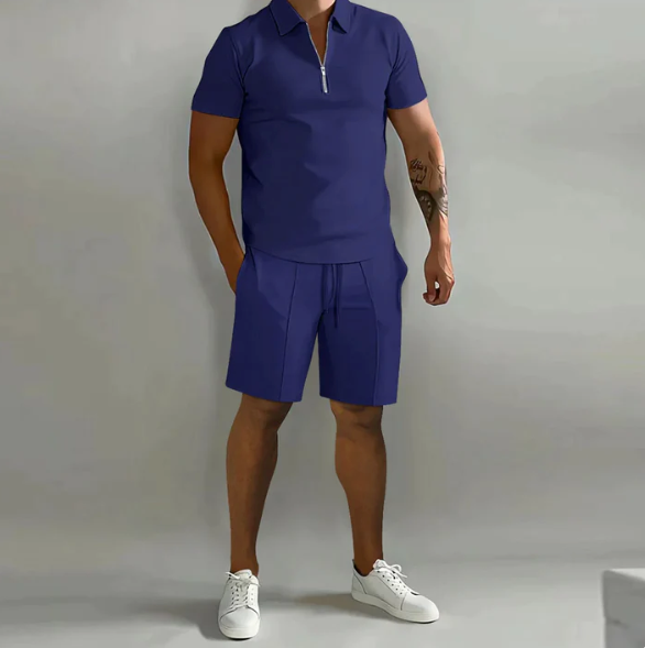 Shorts und Shirt Set | Quarter Zip | Kurzarm | Zweiteiliges Set | Herren Sommerkleidung-HauteBerlin