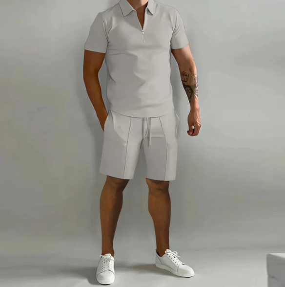 Shorts und Shirt Set | Quarter Zip | Kurzarm | Zweiteiliges Set | Herren Sommerkleidung-HauteBerlin