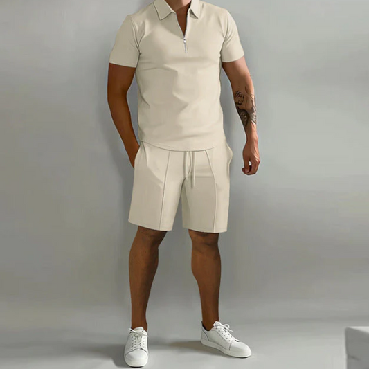 Shorts und Shirt Set | Quarter Zip | Kurzarm | Zweiteiliges Set | Herren Sommerkleidung-HauteBerlin