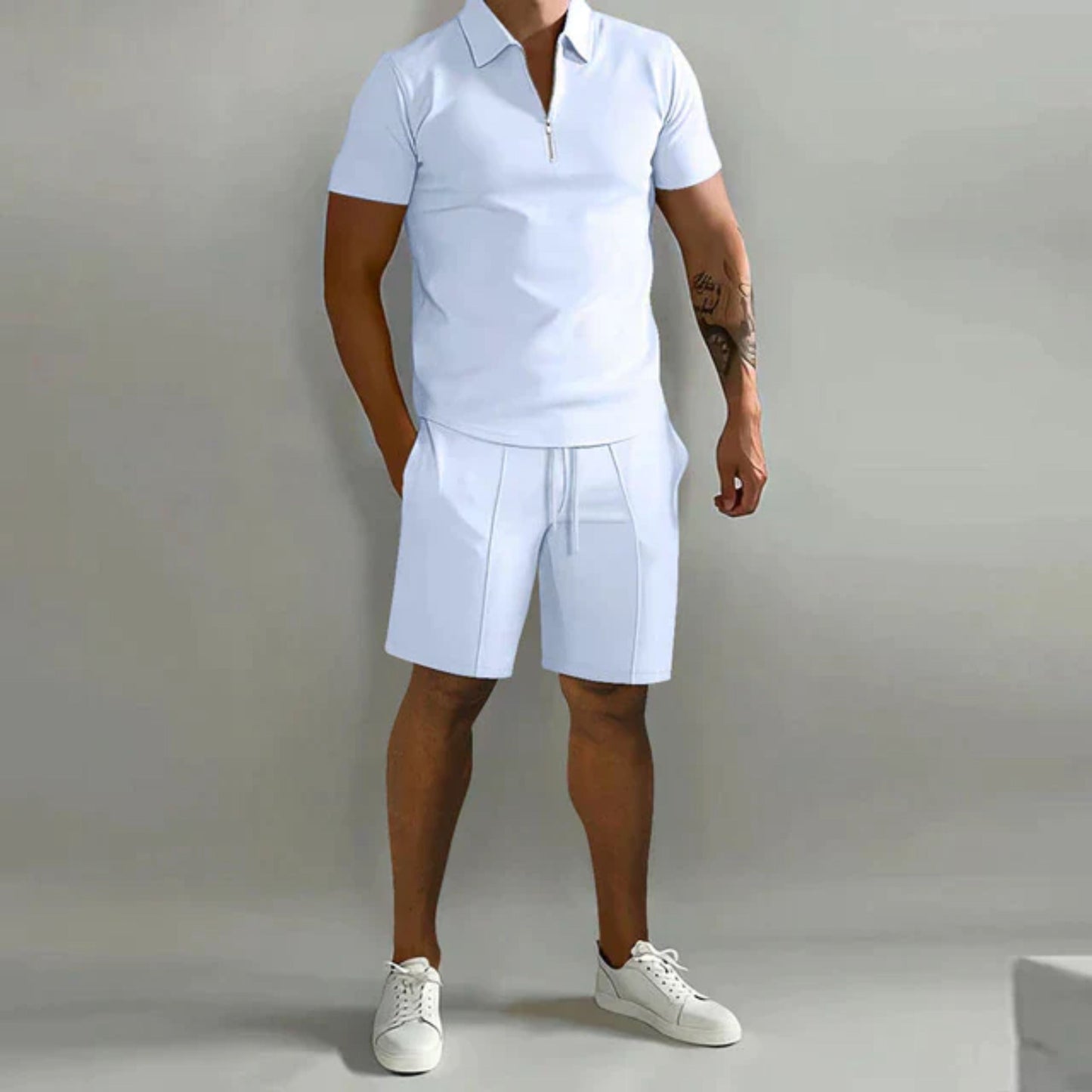 Shorts und T-Shirt Set | Quarter Zip | Polo Shirt | Zweiteiliges Set | Sommerkleidung für Männer-HauteBerlin