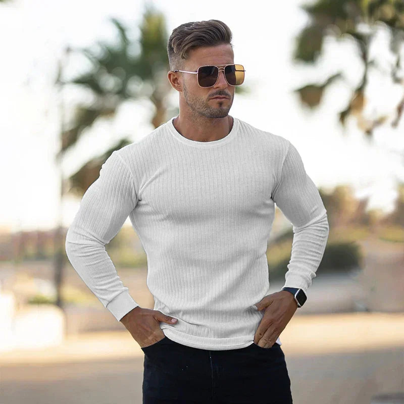 Slim Fit Pullover | Gerippt | Langarm | Strickpullover | Herrenbekleidung-HauteBerlin