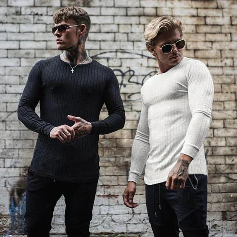 Slim Fit Pullover | Gerippt | Langarm | Strickpullover | Herrenbekleidung-HauteBerlin