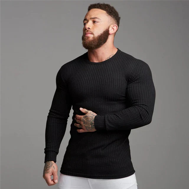 Slim Fit Pullover | Gerippt | Langarm | Strickpullover | Herrenbekleidung-HauteBerlin