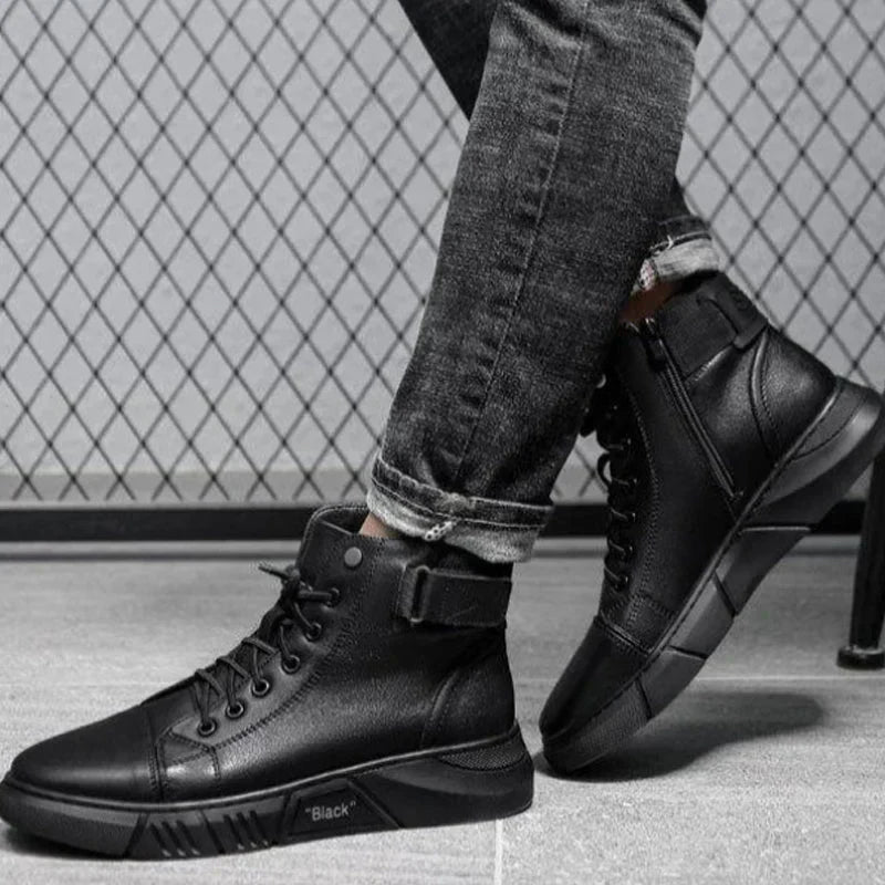 Sneaker-Stiefel – Schwarz – Reißverschluss – Hohe Sneakers – Herrenschuhe-HauteBerlin