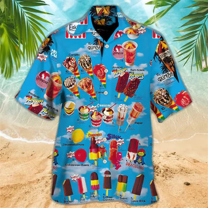 Sommerhemd | Eiscreme Print | Button-Up | Hawaiihemd | Herren Kurzarmhemden-HauteBerlin