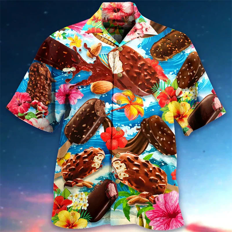 Sommerhemd | Eiscreme Print | Button-Up | Hawaiihemd | Herren Kurzarmhemden-HauteBerlin
