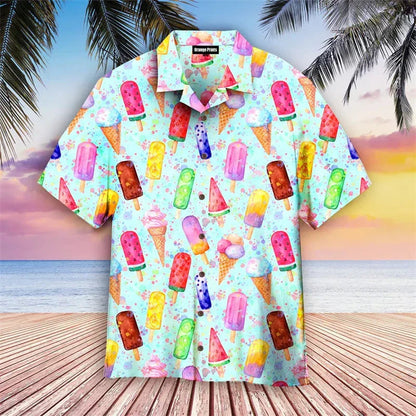 Sommerhemd | Eiscreme Print | Button-Up | Hawaiihemd | Herren Kurzarmhemden-HauteBerlin