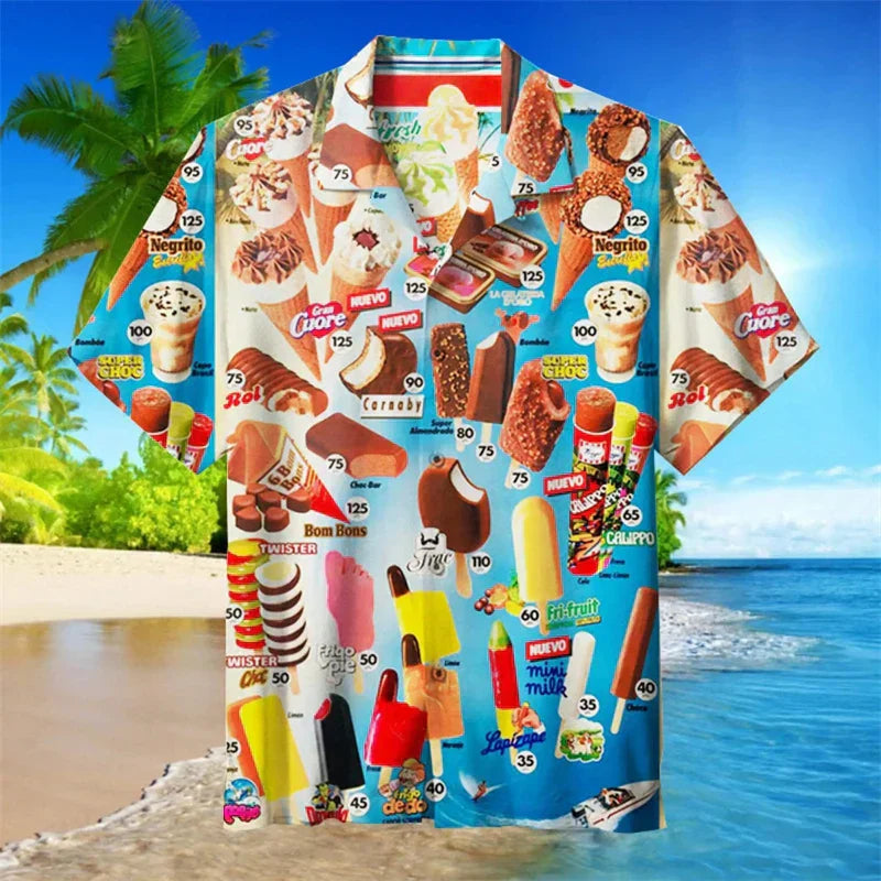 Sommerhemd | Eiscreme Print | Button-Up | Hawaiihemd | Herren Kurzarmhemden-HauteBerlin