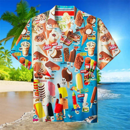 Sommerhemd | Eiscreme Print | Button-Up | Hawaiihemd | Herren Kurzarmhemden-HauteBerlin