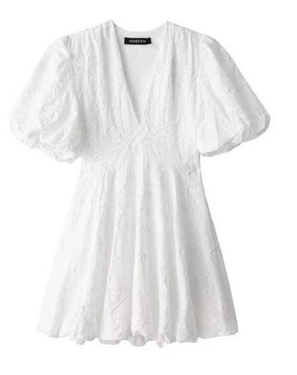 Sommerkleid – Weißes Minikleid mit Puffärmeln für Damen-HauteBerlin