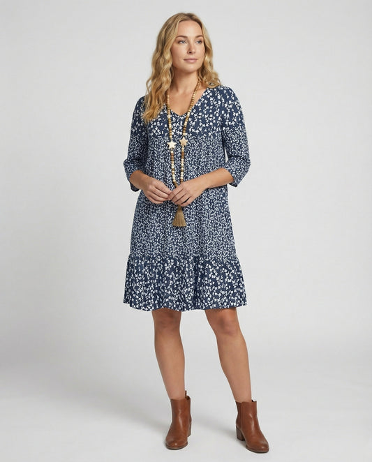 Sommerkleid – lockere Passform – Viertelärmel – Blumenkleid – Freizeitkleid-HauteBerlin