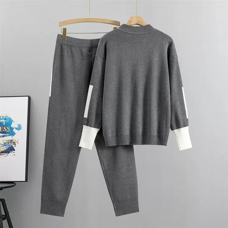 Strick-Lounge-Set - Zweiteilig - Loose Fit - Strickpullover und Hosen-Set - Loungewear für Frauen-HauteBerlin