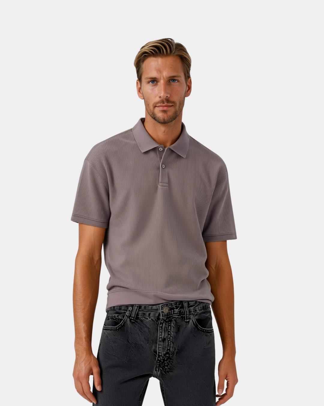 Strick-T-Shirt - Graues Polohemd für Männer mit Kragen-HauteBerlin