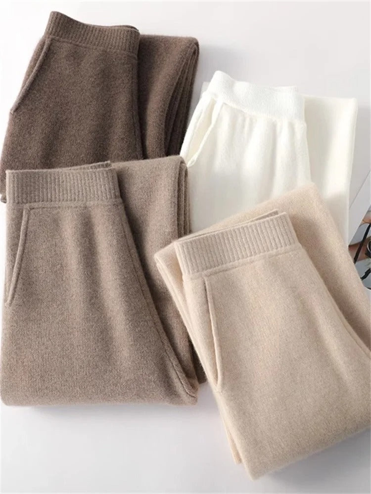 Strickhose - Casual - Elastische Taille - Weite Hosenbeine - Damen-Lounge-Hose-HauteBerlin