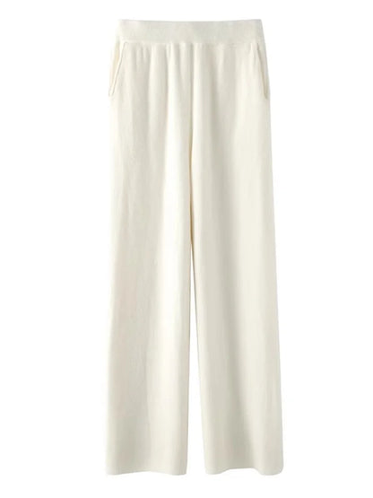 Strickhose - Casual - Elastische Taille - Weite Hosenbeine - Damen-Lounge-Hose-HauteBerlin