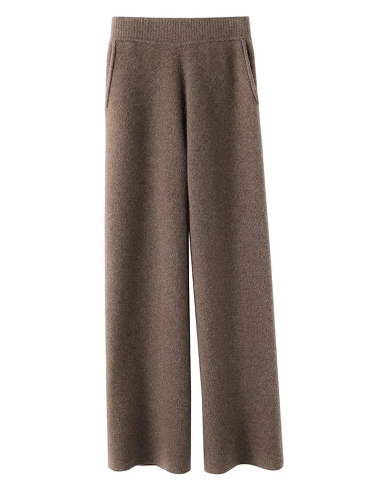Strickhose - Casual - Elastische Taille - Weite Hosenbeine - Damen-Lounge-Hose-HauteBerlin