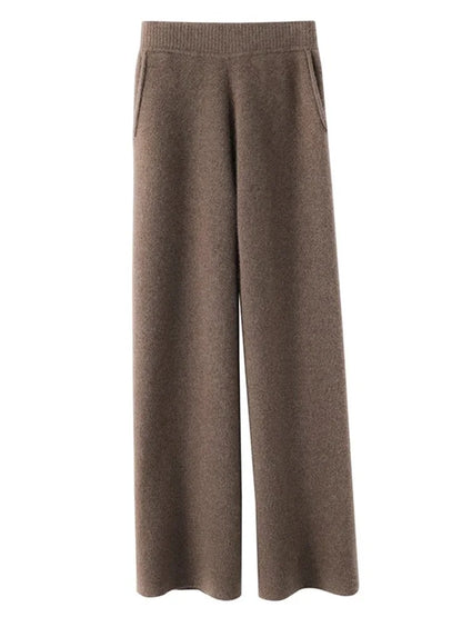 Strickhose - Casual - Elastische Taille - Weite Hosenbeine - Damen-Lounge-Hose-HauteBerlin