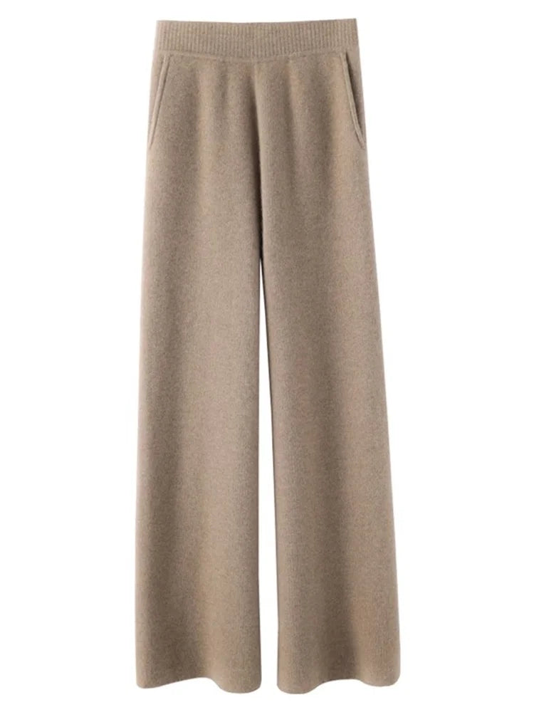 Strickhose - Casual - Elastische Taille - Weite Hosenbeine - Damen-Lounge-Hose-HauteBerlin