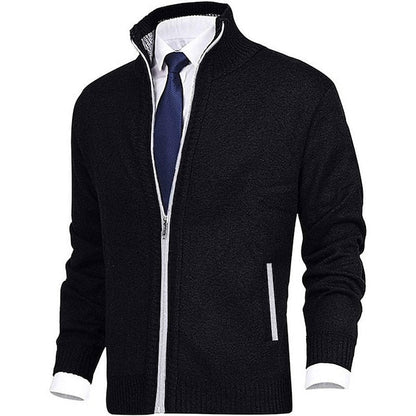 Strickjacke - Herren-Stehkragen-Zip-Strickjacke mit Taschen-HauteBerlin
