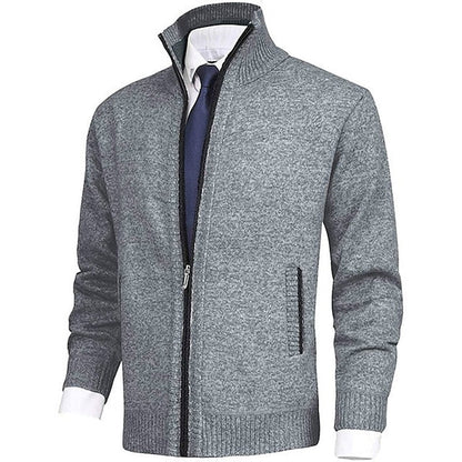 Strickjacke - Herren-Stehkragen-Zip-Strickjacke mit Taschen-HauteBerlin