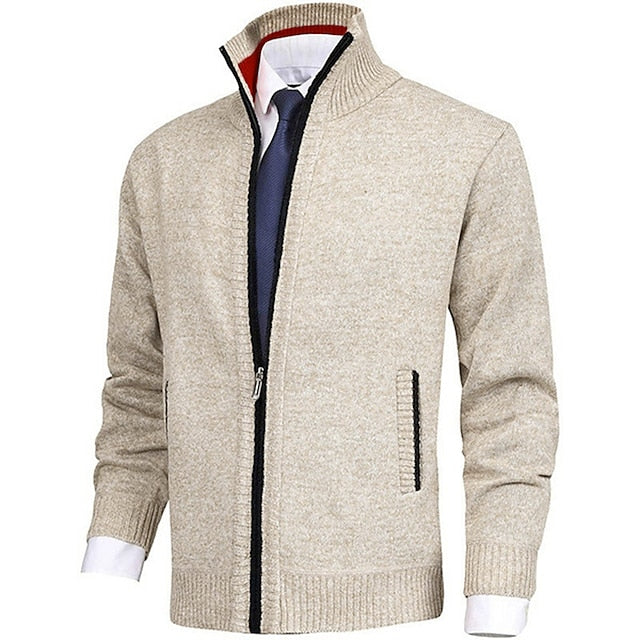 Strickjacke - Herren-Stehkragen-Zip-Strickjacke mit Taschen-HauteBerlin