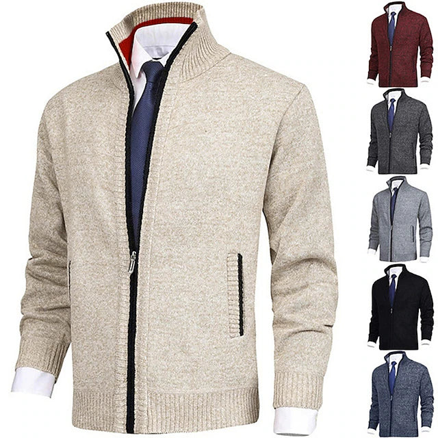Strickjacke - Herren-Stehkragen-Zip-Strickjacke mit Taschen-HauteBerlin