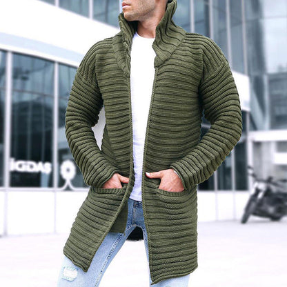 Strickjacke – mit Kapuze – vorne offen – lange Strickjacke – Herren-Strickjacke-HauteBerlin