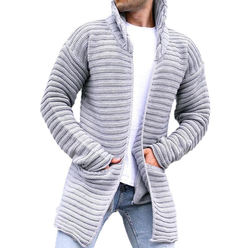 Strickjacke – mit Kapuze – vorne offen – lange Strickjacke – Herren-Strickjacke-HauteBerlin
