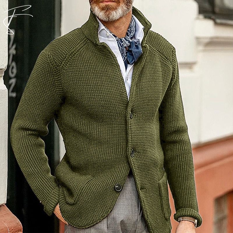 Strickjacke mit Knöpfen – Strickjacke – Taschen – Grob gestrickte Strickjacke – Herrenjacke-HauteBerlin
