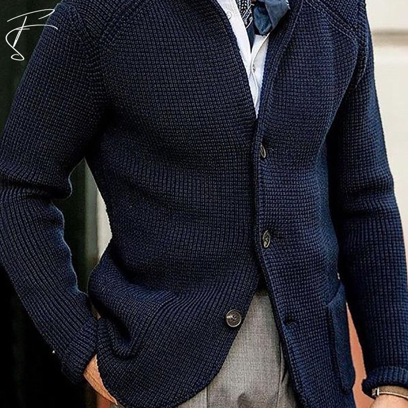 Strickjacke mit Knöpfen – Strickjacke – Taschen – Grob gestrickte Strickjacke – Herrenjacke-HauteBerlin