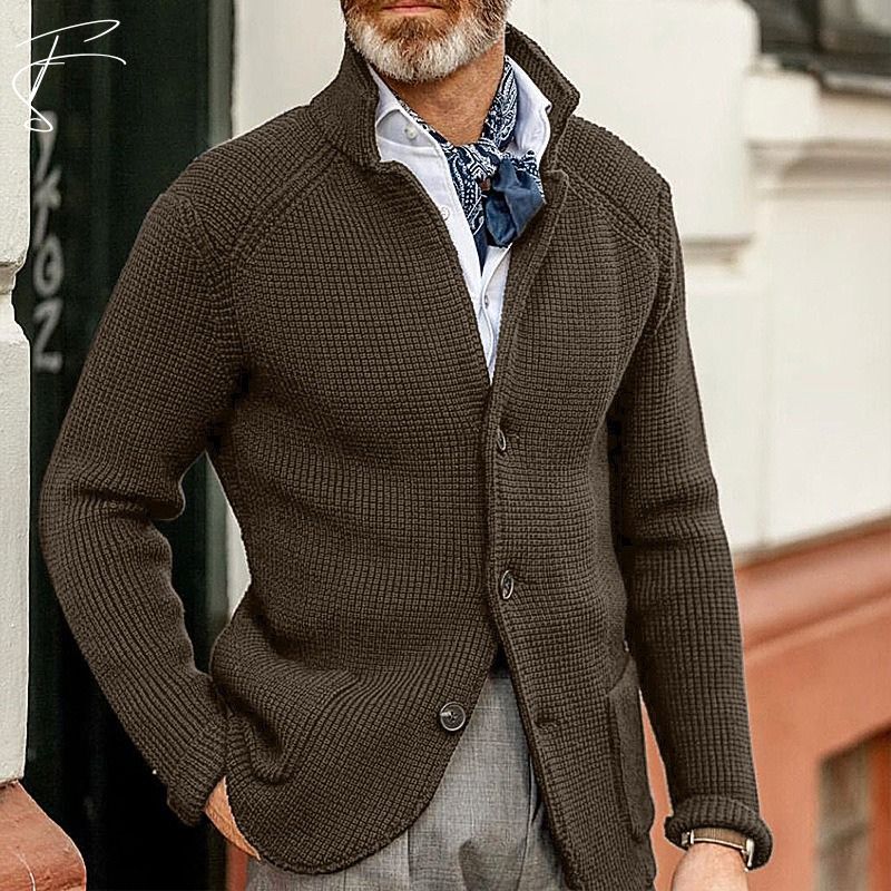 Strickjacke mit Knöpfen – Strickjacke – Taschen – Grob gestrickte Strickjacke – Herrenjacke-HauteBerlin