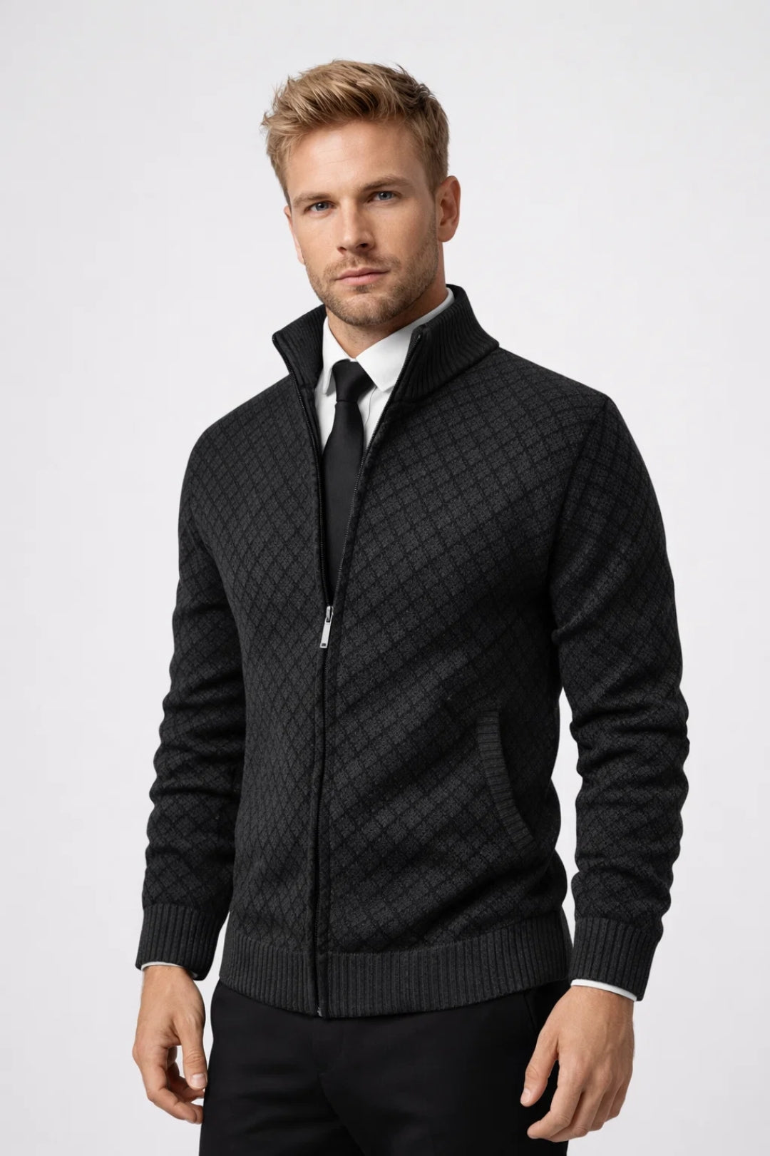 Strickjacke mit Reißverschluss – Strickjacke mit durchgehendem Reißverschluss für Männer-HauteBerlin