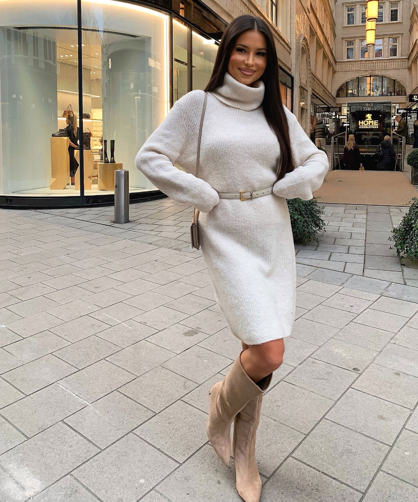 Strickkleid | Gerippt | Langarm | Rollkragenkleid | Jumperkleid-HauteBerlin