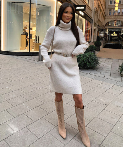 Strickkleid | Gerippt | Langarm | Rollkragenkleid | Jumperkleid-HauteBerlin
