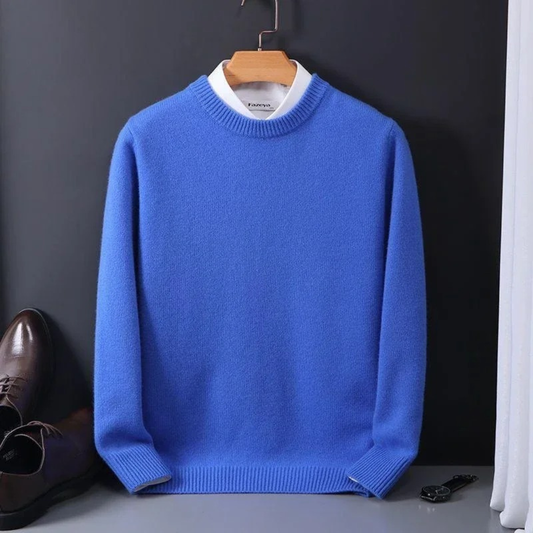 Strickpullover – Einfarbiger Strickpullover mit Rundhalsausschnitt für Männer für den Winter-HauteBerlin