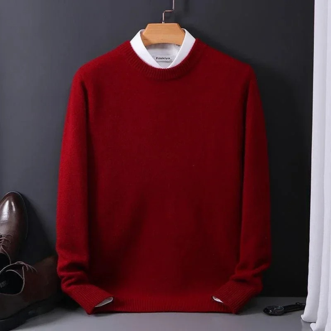 Strickpullover – Einfarbiger Strickpullover mit Rundhalsausschnitt für Männer für den Winter-HauteBerlin