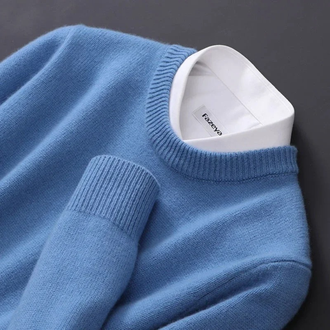 Strickpullover – Einfarbiger Strickpullover mit Rundhalsausschnitt für Männer für den Winter-HauteBerlin
