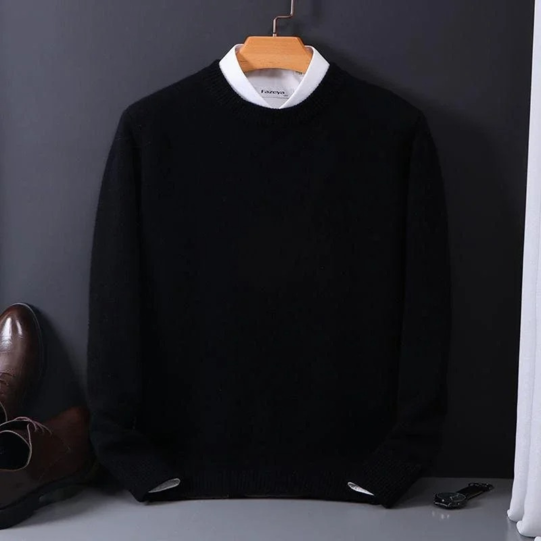 Strickpullover – Einfarbiger Strickpullover mit Rundhalsausschnitt für Männer für den Winter-HauteBerlin