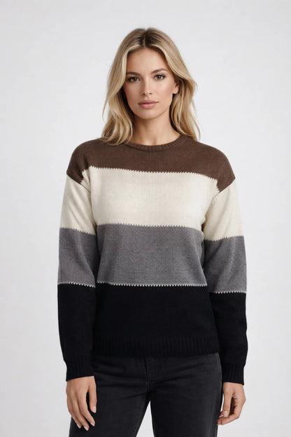 Strickpullover – Locker sitzender gestreifter Pullover für Frauen-HauteBerlin