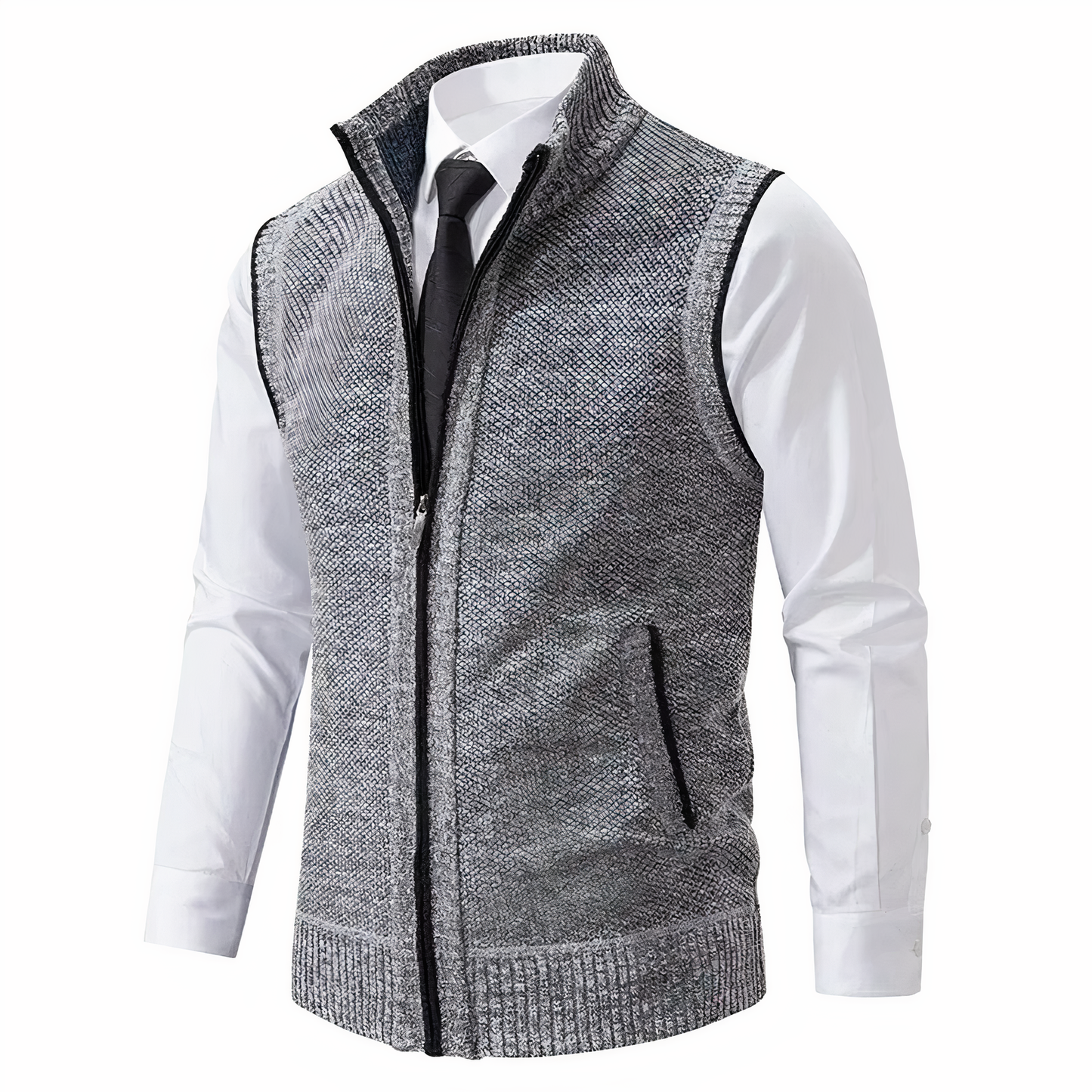 Strickweste - Herren Stehkragen Zip-Up Weste mit Taschen-HauteBerlin