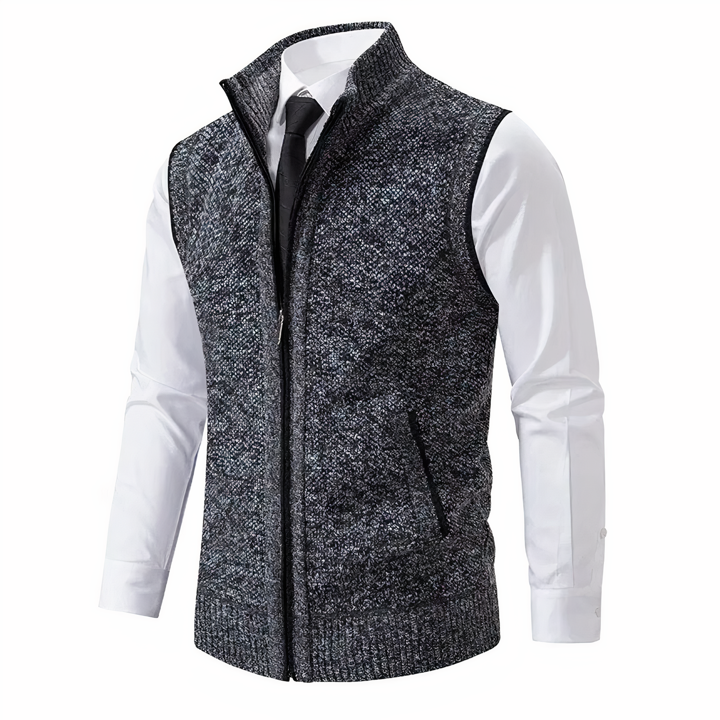 Strickweste - Herren Stehkragen Zip-Up Weste mit Taschen-HauteBerlin