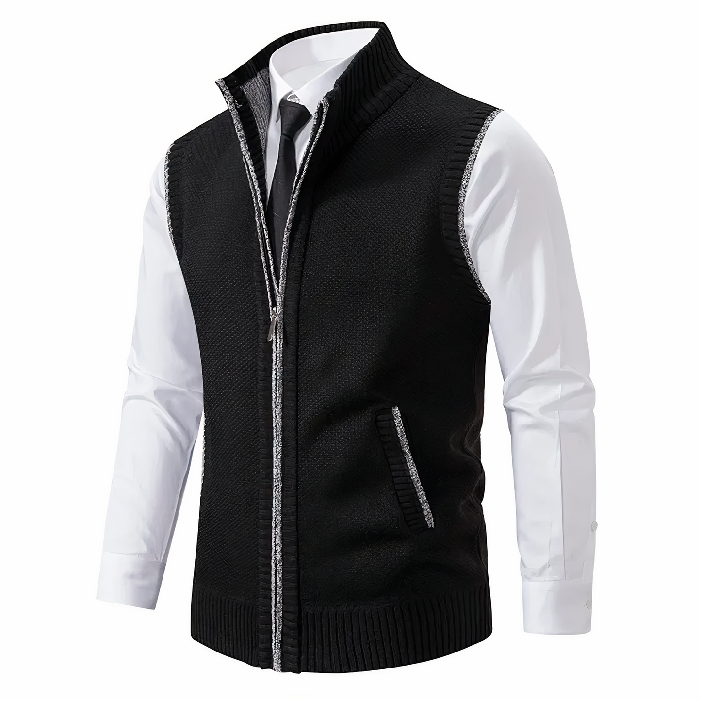 Strickweste - Herren Stehkragen Zip-Up Weste mit Taschen-HauteBerlin