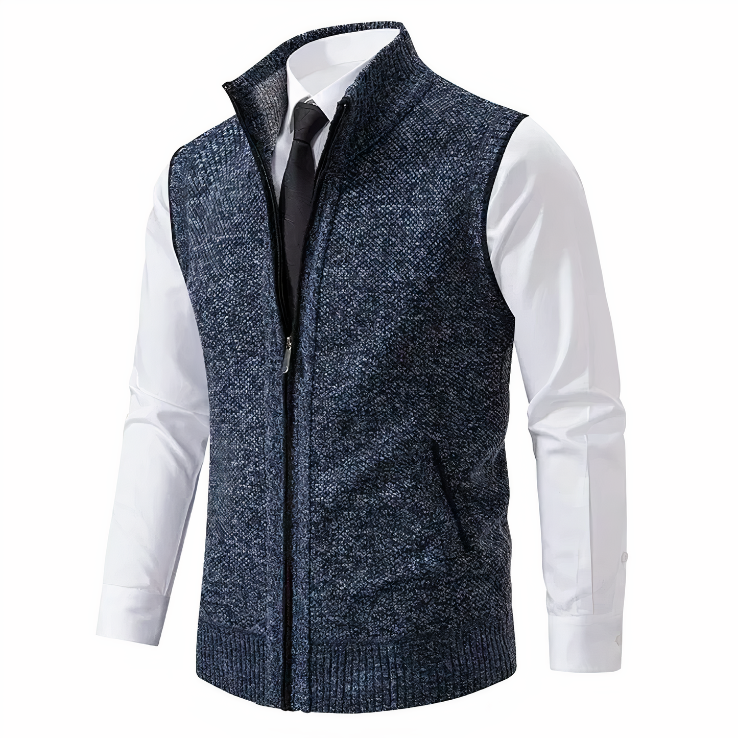 Strickweste - Herren Stehkragen Zip-Up Weste mit Taschen-HauteBerlin