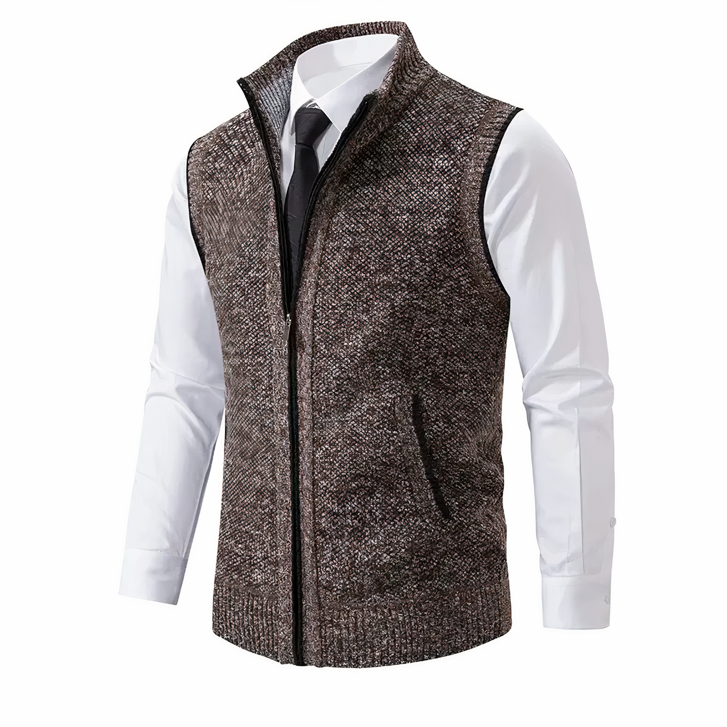 Strickweste - Herren Stehkragen Zip-Up Weste mit Taschen-HauteBerlin