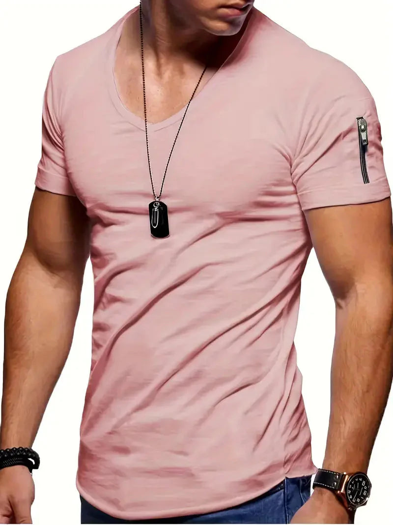 T-Shirt - Lässiges Herren T-Shirt mit kurzen Ärmeln und V-Ausschnitt-HauteBerlin